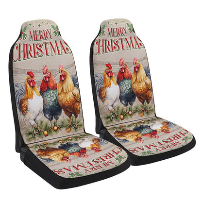Chickens Christmas Three Hens In Christmas Cars Seat Cover, Christmas Car Seat Covers, Car Decor Gift