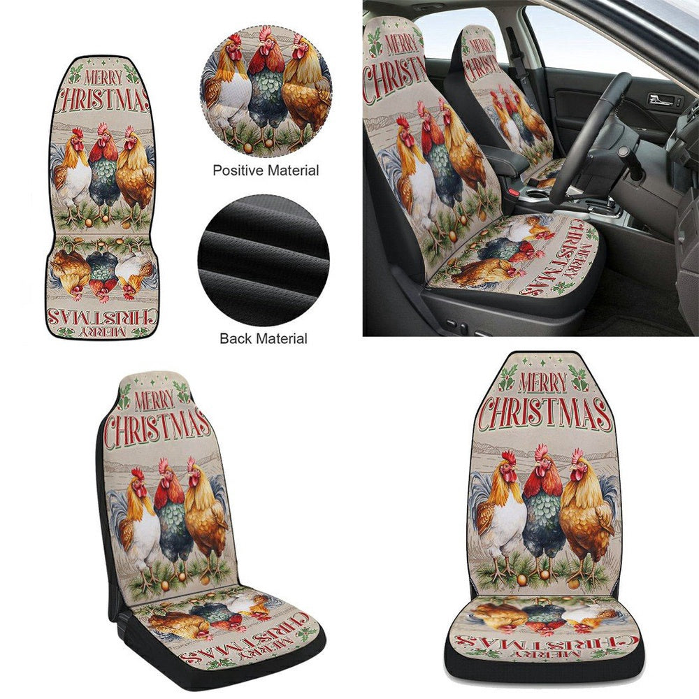 Chickens Christmas Three Hens In Christmas Cars Seat Cover, Christmas Car Seat Covers, Car Decor Gift