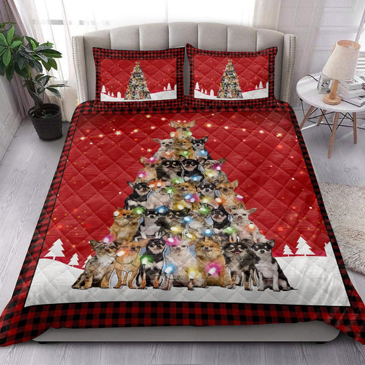Chihuahua Quilt Set, Chihuahuamas Noel Xmas Tree Dog Quilt Blanket