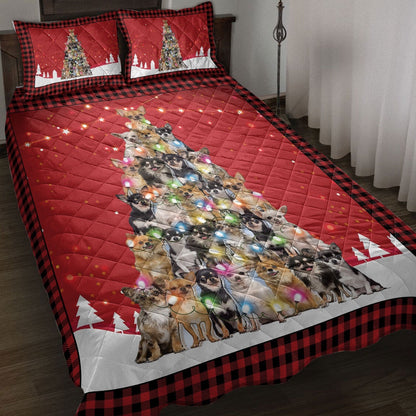 Chihuahua Quilt Set, Chihuahuamas Noel Xmas Tree Dog Quilt Blanket