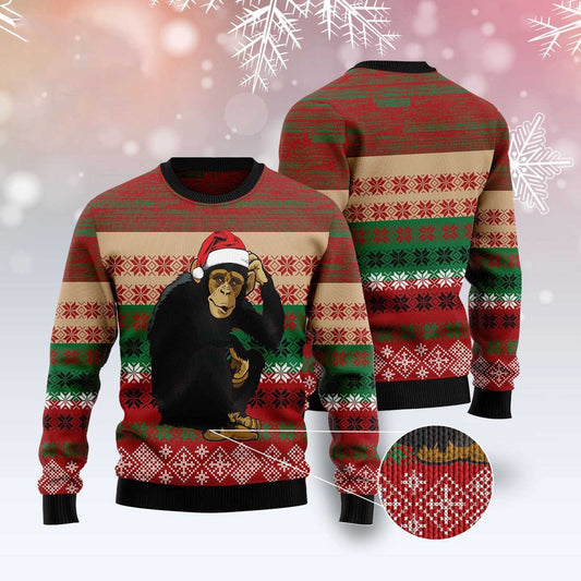 Chimpanzee Christmas Ugly Christmas Sweater, Funny Xmas Sweater, Sweater Xmas