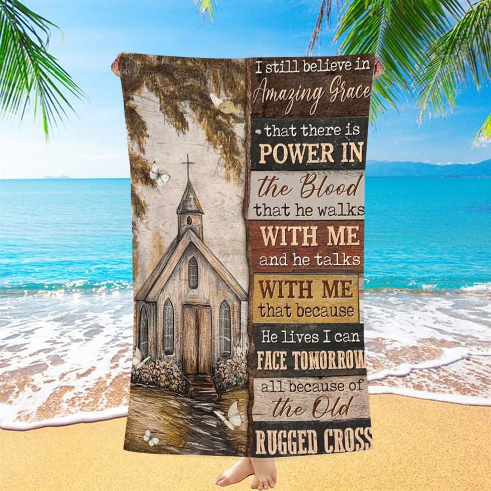 Christ Church, Church Drawing, The Old Rugged Cross Beach Towel, Christian Beach Towel, Christian Gift, Gift For Women