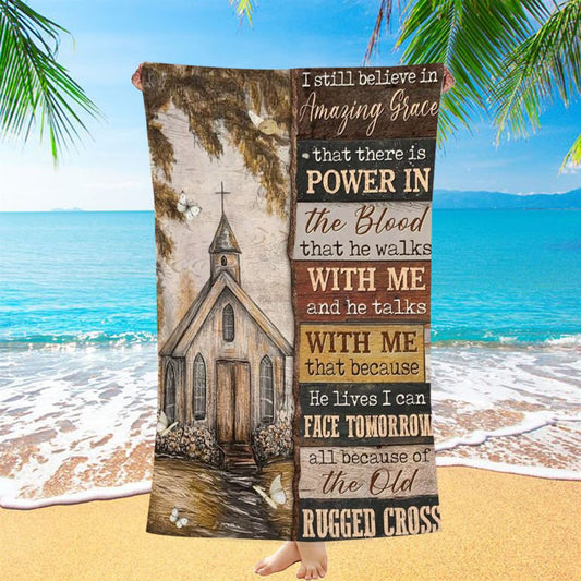 Christ Church, Church Drawing, The Old Rugged Cross Beach Towel, Christian Beach Towel, Christian Gift, Gift For Women