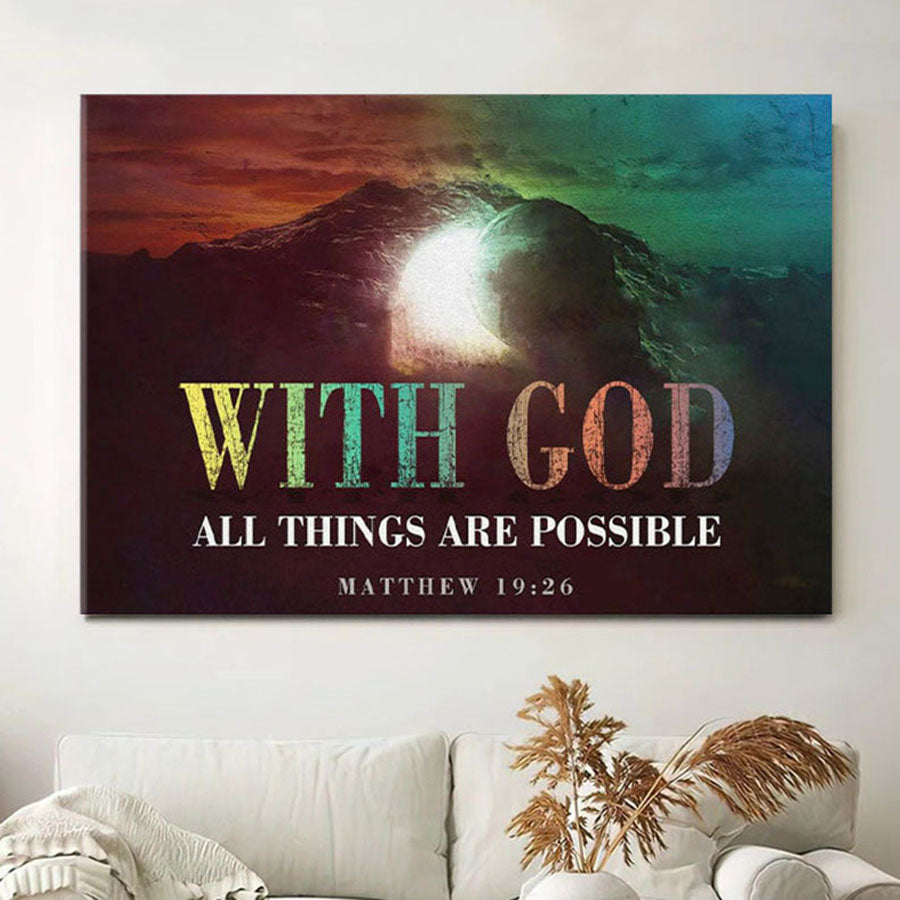 Christian Easter Gifts Matthew 1926 With God All Things Are Possible Canvas Wall Art - Christian Wall Decor