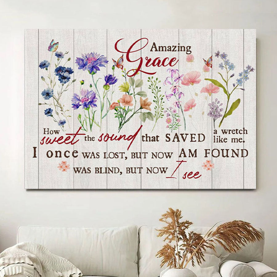 Christian Song Wall Art Amazing Grace How Sweet The Sound Canvas Print - Christian Wall Decor