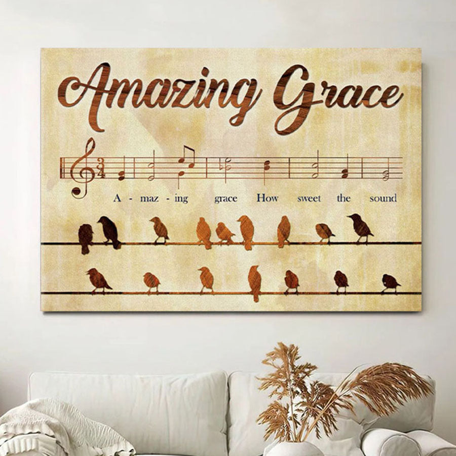 Christian Wall Art Amazing Grace How Sweet The Sound - Bird Painting Canvas Print - Christian Wall Decor