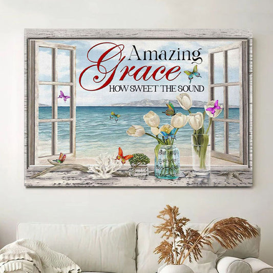 Christian Wall Art Amazing Grace How Sweet The Sound - Butterflies Canvas Print - Christian Wall Decor