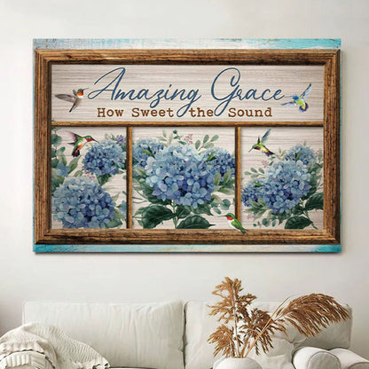 Christian Wall Art Amazing Grace How Sweet The Sound Hummingbird Flowers Canvas Print - Christian Wall Decor