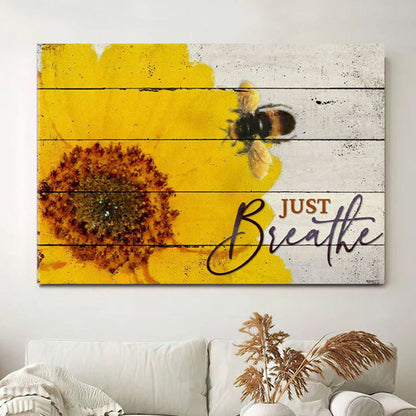Christian Wall Art Honey Bee Flower Just Breathe Canvas Wall Art - Christian Wall Decor