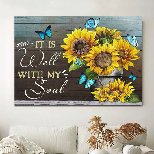 Christian Wall Art It Is Well With My Soul Butterfly Floral Canvas Wall Art - Christian Wall Decor