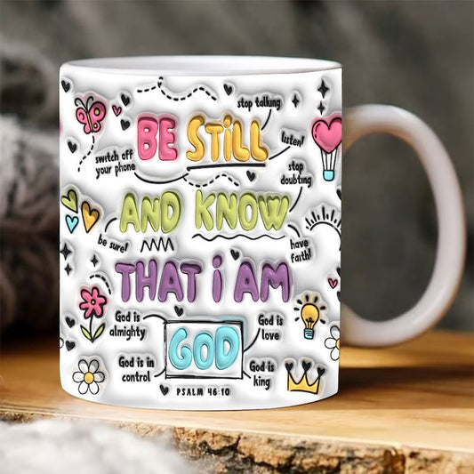 Christian 3D Mug, 3D Be Still And Know Inflated Mug, Bible Verse Inflated Mug, 3D Jesus Mug, Religious 3D Mug