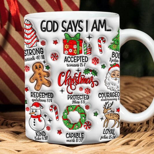 Christian 3D Mug, 3D God Says I Am Inflated Mug, Bible Verse Inflated Mug, 3D Jesus Mug, Religious 3D Mug