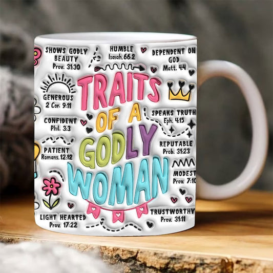 Christian 3D Mug, 3D Godly Woman Inflated Mug, Bible Verse Inflated Mug, 3D Jesus Mug, Religious 3D Mug