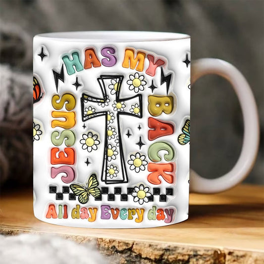 Christian 3D Mug, 3D Jesus Has My Back Inflated Mug, Bible Verse Inflated Mug, 3D Jesus Mug, Religious 3D Mug