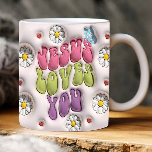 Christian 3D Mug, 3D Jesus Loves You Inflated Mug, Bible Verse Inflated Mug, 3D Jesus Mug, Religious 3D Mug