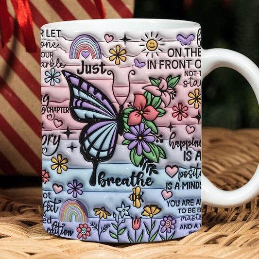 Christian 3D Mug, 3D Puff Butterflies Inspirational Mug, Bible Verse Inflated Mug, 3D Jesus Mug, Religious 3D Mug
