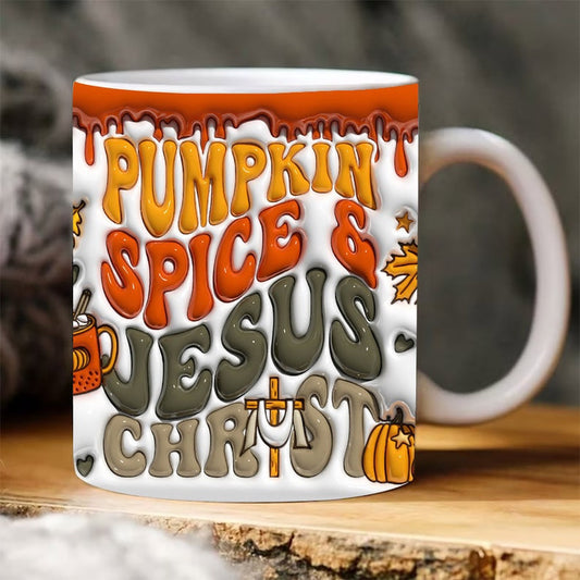 Christian 3D Mug, 3D Pumpkin Spice Jesus Christ Inflated Mug, Bible Verse Inflated Mug, 3D Jesus Mug, Religious 3D Mug