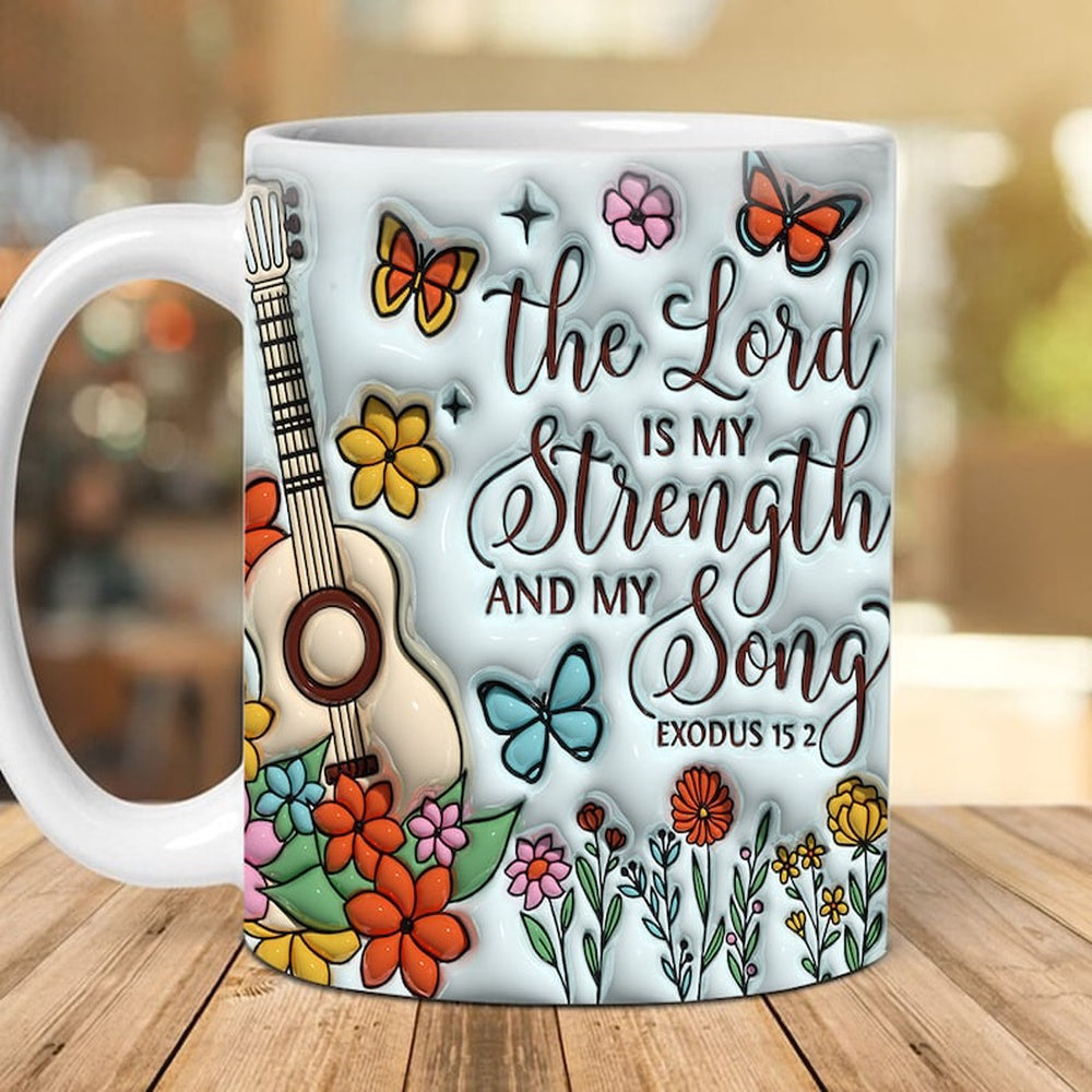 Christian 3D Mug, 3D The Lord Is My Strength And My Song Inflated Mug, Bible Verse Inflated Mug, 3D Jesus Mug, Religious 3D Mug