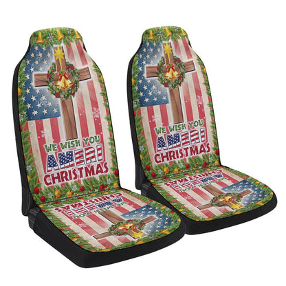 Christian Cross American flag We Wish You Ameri Christmas Cars Seat Cover, Christmas Car Seat Covers, Car Decor Gift