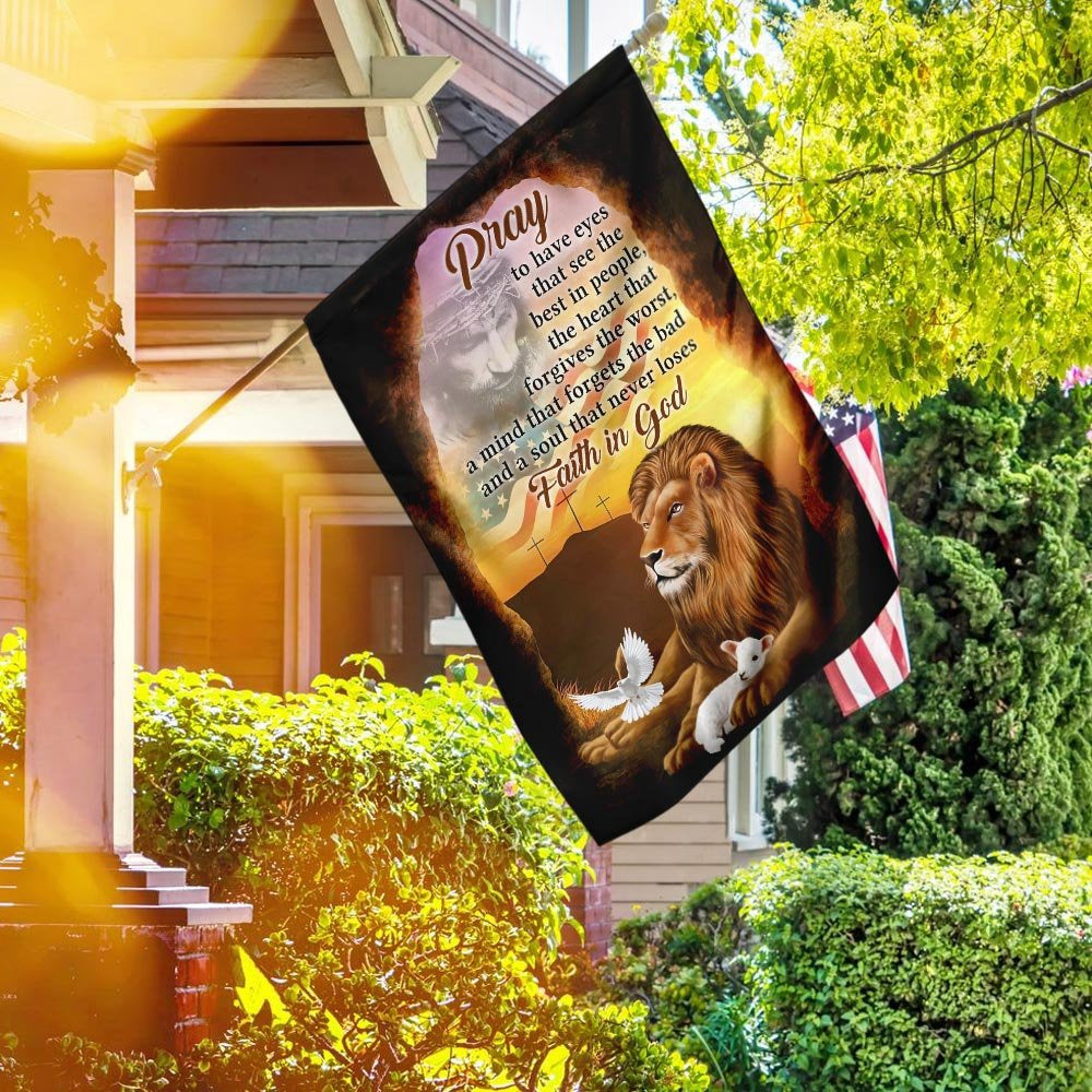 Christian Garden Flags, A Soul That Never Loses Faith In God The Lion &amp The Lamb Flag, Christian House Flags, Christian Cross Flag, Faith Flag