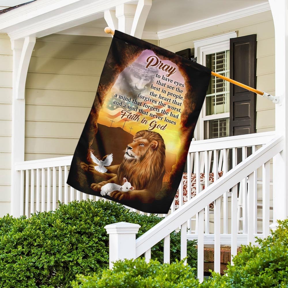 Christian Garden Flags, A Soul That Never Loses Faith In God The Lion &amp The Lamb Flag, Christian House Flags, Christian Cross Flag, Faith Flag