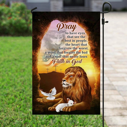 Christian Garden Flags, A Soul That Never Loses Faith In God The Lion &amp The Lamb Flag, Christian House Flags, Christian Cross Flag, Faith Flag