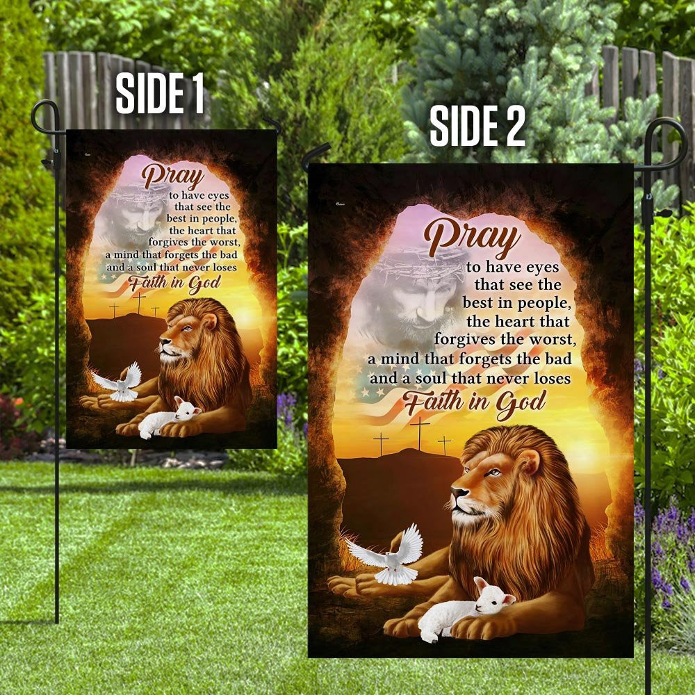 Christian Garden Flags, A Soul That Never Loses Faith In God The Lion &amp The Lamb Flag, Christian House Flags, Christian Cross Flag, Faith Flag