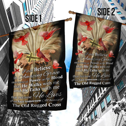 Christian Garden Flags, All Because Of The Old Rugged Cross Red Cardinal Flag, Christian House Flags, Christian Cross Flag, Faith Flag