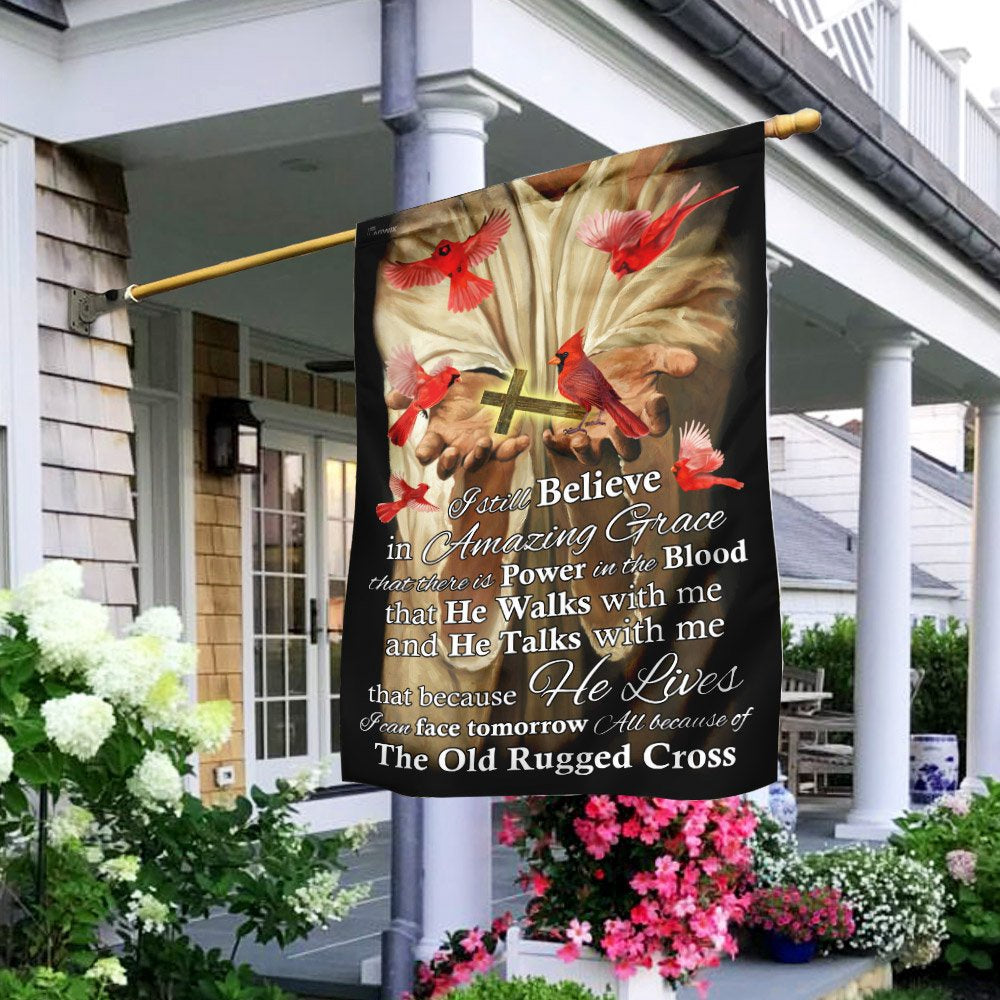 Christian Garden Flags, All Because Of The Old Rugged Cross Red Cardinal Flag, Christian House Flags, Christian Cross Flag, Faith Flag