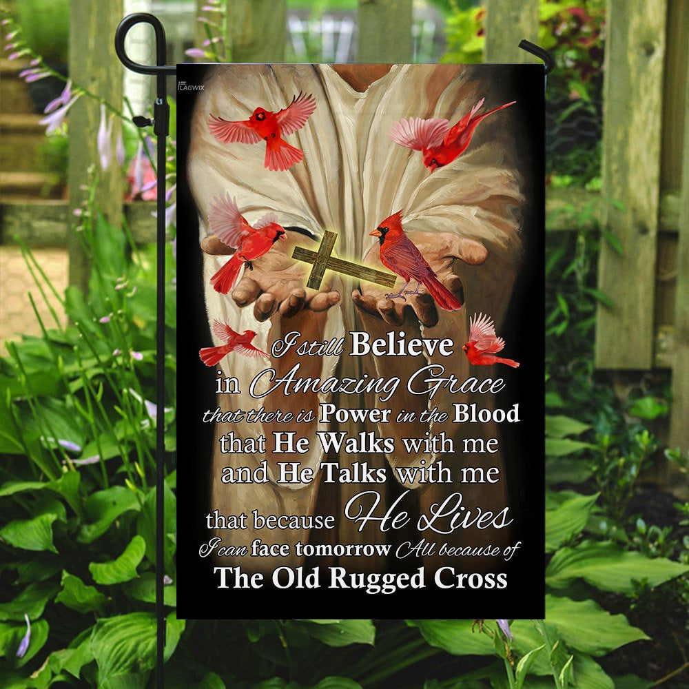 Christian Garden Flags, All Because Of The Old Rugged Cross Red Cardinal Flag, Christian House Flags, Christian Cross Flag, Faith Flag