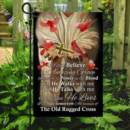Christian Garden Flags, All Because Of The Old Rugged Cross Red Cardinal Flag, Christian House Flags, Christian Cross Flag, Faith Flag