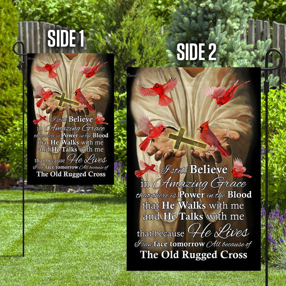 Christian Garden Flags, All Because Of The Old Rugged Cross Red Cardinal Flag, Christian House Flags, Christian Cross Flag, Faith Flag