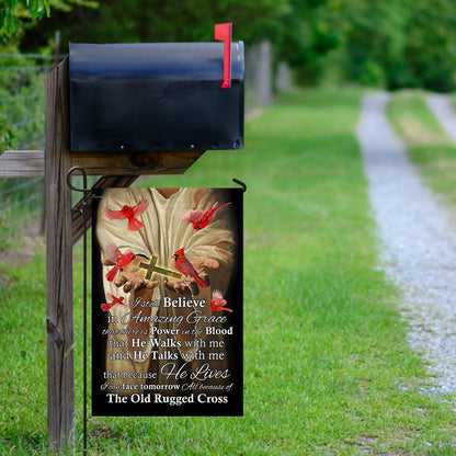 Christian Garden Flags, All Because Of The Old Rugged Cross Red Cardinal Flag, Christian House Flags, Christian Cross Flag, Faith Flag