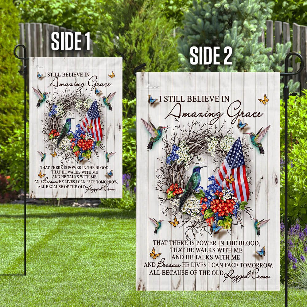 Christian Garden Flags, Amazing Grace Hummingbird Flag, Christian House Flags, Christian Cross Flag, Faith Flag