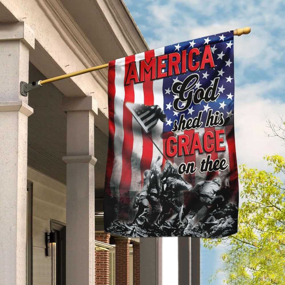 Christian Garden Flags, America, God Shed His Grace On Thee Flag, Christian House Flags, Christian Cross Flag, Faith Flag