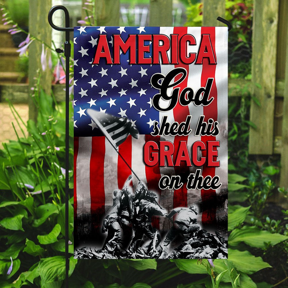 Christian Garden Flags, America, God Shed His Grace On Thee Flag, Christian House Flags, Christian Cross Flag, Faith Flag
