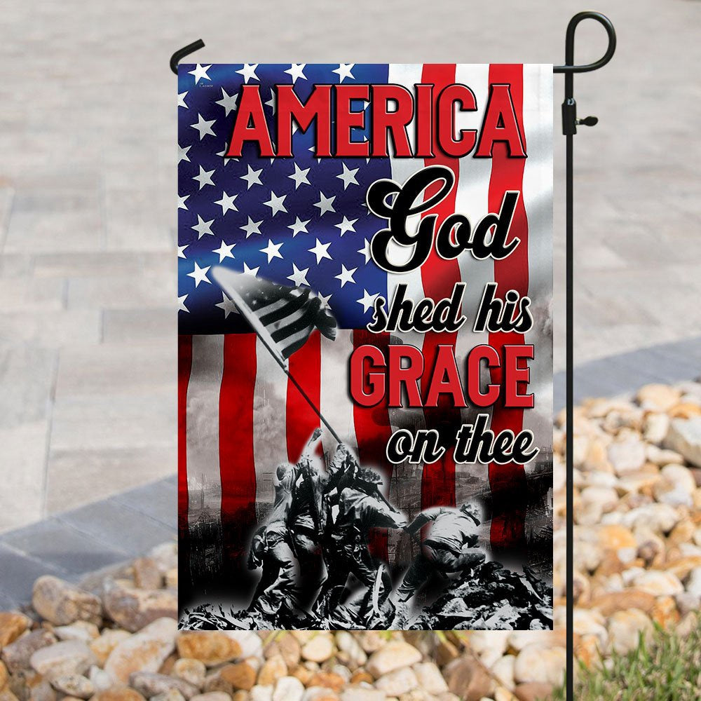 Christian Garden Flags, America, God Shed His Grace On Thee Flag, Christian House Flags, Christian Cross Flag, Faith Flag