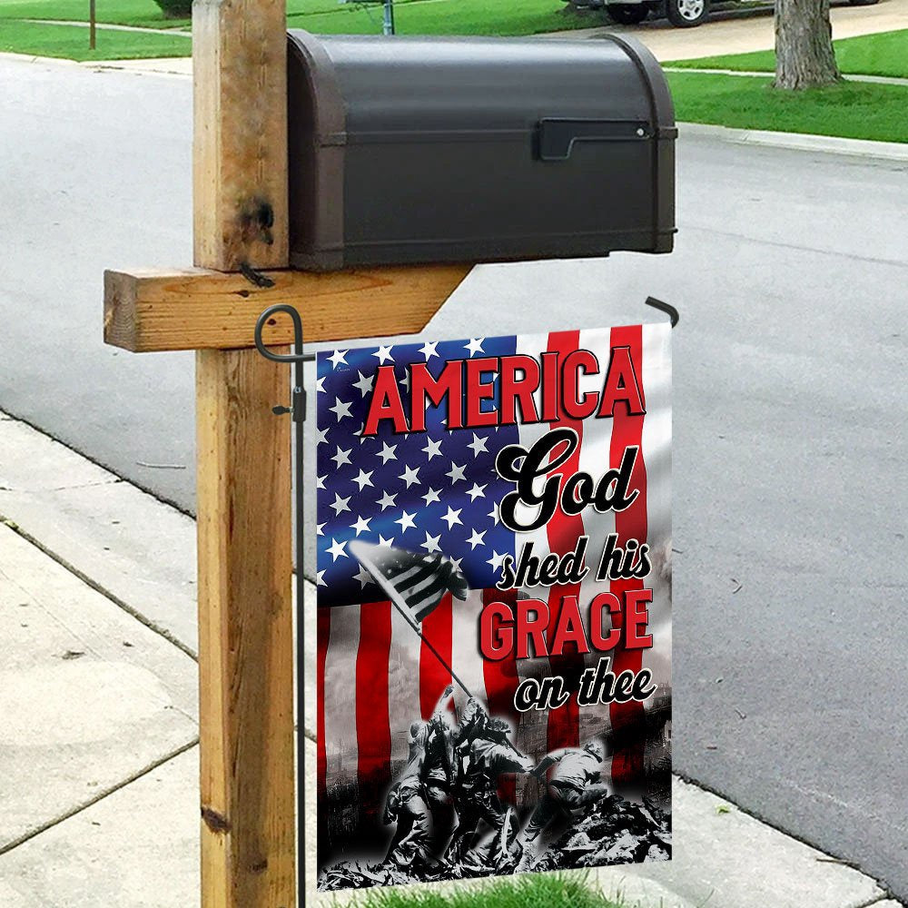 Christian Garden Flags, America, God Shed His Grace On Thee Flag, Christian House Flags, Christian Cross Flag, Faith Flag