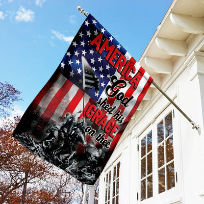 Christian Garden Flags, America, God Shed His Grace On Thee Flag, Christian House Flags, Christian Cross Flag, Faith Flag