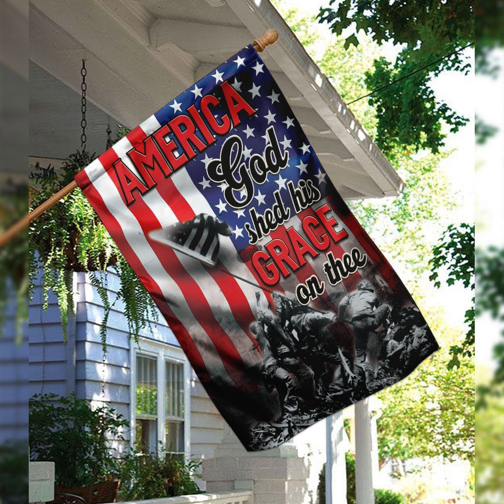 Christian Garden Flags, America, God Shed His Grace On Thee Flag, Christian House Flags, Christian Cross Flag, Faith Flag