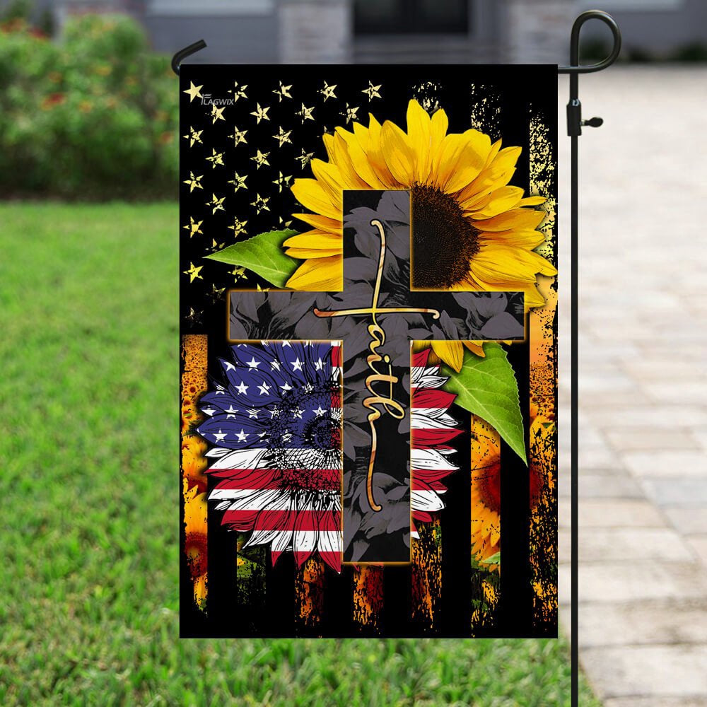 Christian Garden Flags, American Faith Sunflower Flag, Christian House Flags, Christian Cross Flag, Faith Flag