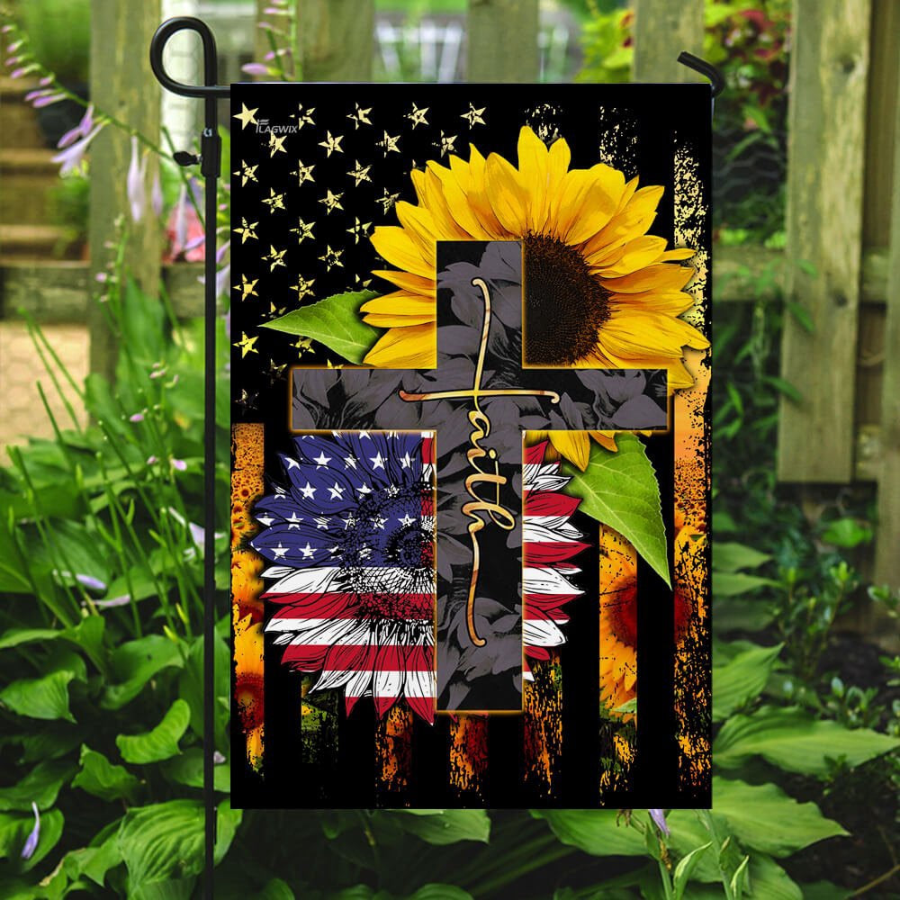 Christian Garden Flags, American Faith Sunflower Flag, Christian House Flags, Christian Cross Flag, Faith Flag