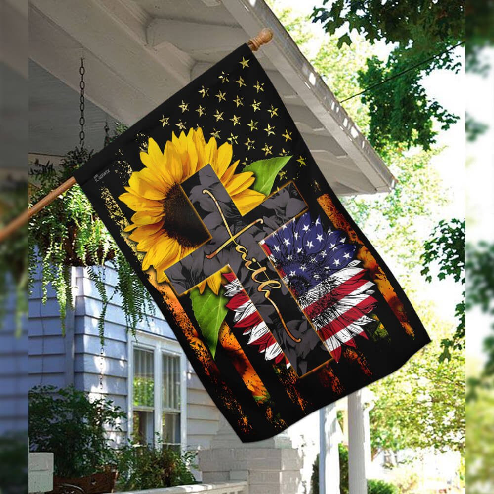 Christian Garden Flags, American Faith Sunflower Flag, Christian House Flags, Christian Cross Flag, Faith Flag