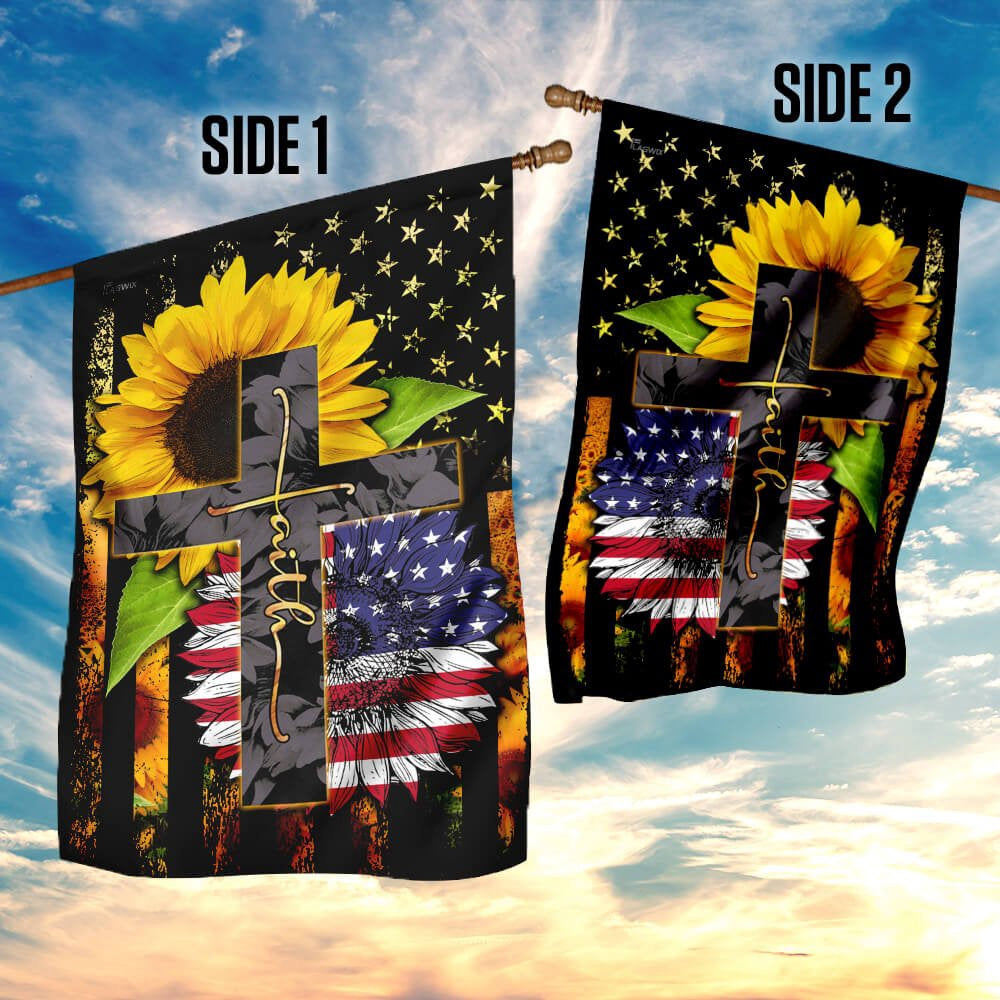 Christian Garden Flags, American Faith Sunflower Flag, Christian House Flags, Christian Cross Flag, Faith Flag