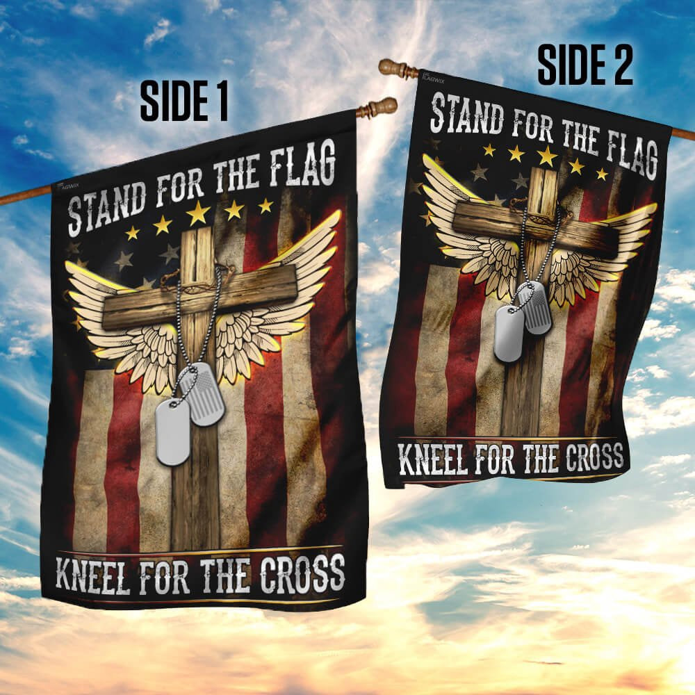 Christian Garden Flags, American I Stand For The Flag, I Kneel For The Cross Flag, Christian House Flags, Christian Cross Flag, Faith Flag