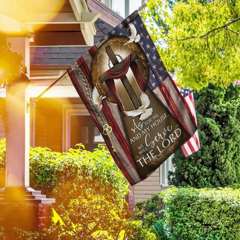 Christian Garden Flags, As For Me And My House, We Will Serve The Lord American Flag, Christian House Flags, Christian Cross Flag, Faith Flag