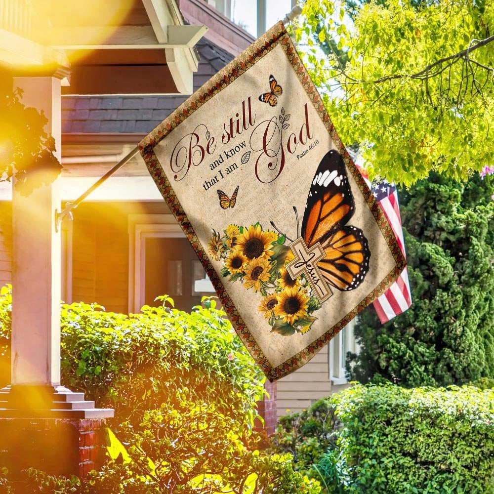 Christian Garden Flags, Be Still And Know That I Am God Butterfly Flag, Christian House Flags, Christian Cross Flag, Faith Flag