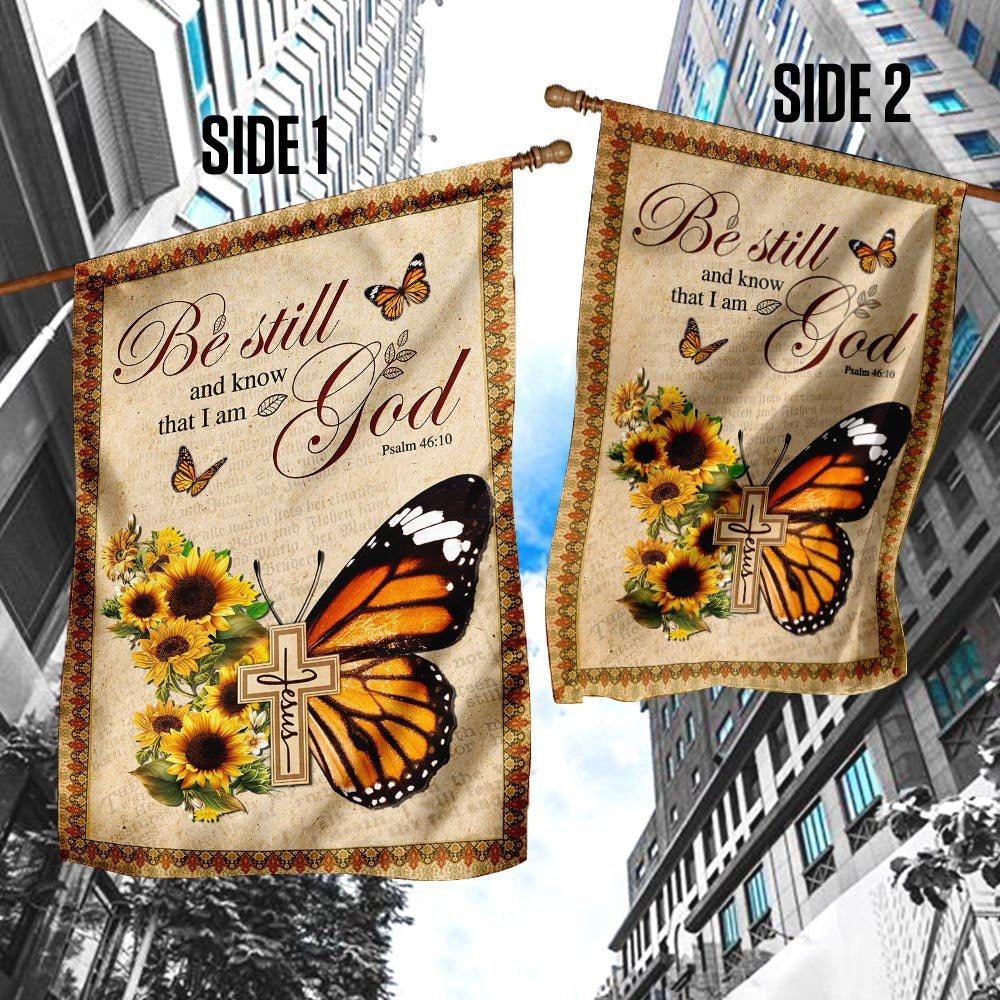 Christian Garden Flags, Be Still And Know That I Am God Butterfly Flag, Christian House Flags, Christian Cross Flag, Faith Flag