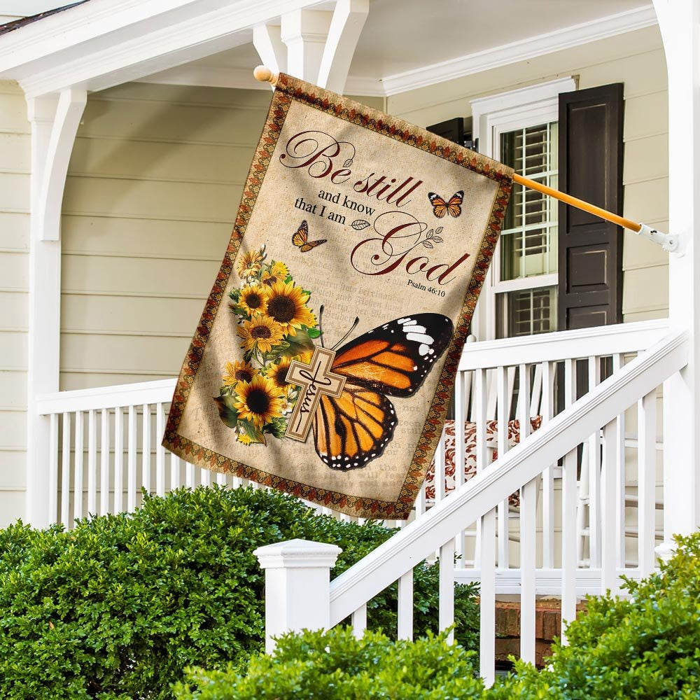 Christian Garden Flags, Be Still And Know That I Am God Butterfly Flag, Christian House Flags, Christian Cross Flag, Faith Flag