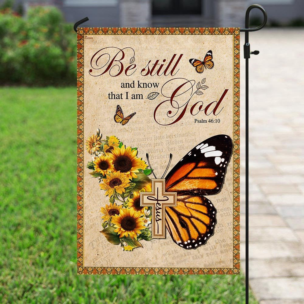 Christian Garden Flags, Be Still And Know That I Am God Butterfly Flag, Christian House Flags, Christian Cross Flag, Faith Flag